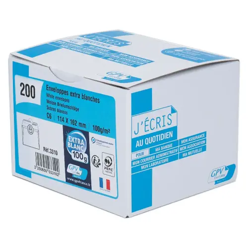 200 Witte C6-enveloppen 100g met beschermband