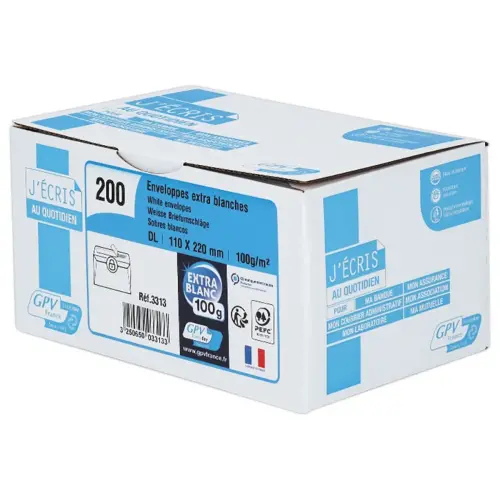 200  Extra witte enveloppen DL 110x220 100 g met beschermband 