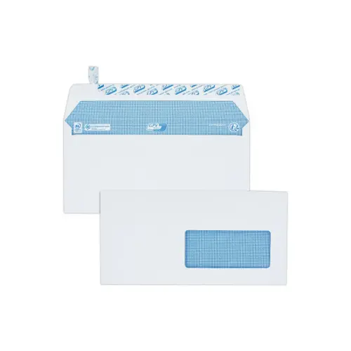 200 Extra witte enveloppen DL 110x220 100 g venster 45x100 beschermband