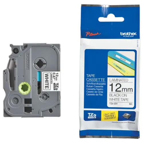 5 Pack lint voor BROTHER TZE 231M5 12mm wit met zwarte opdruk