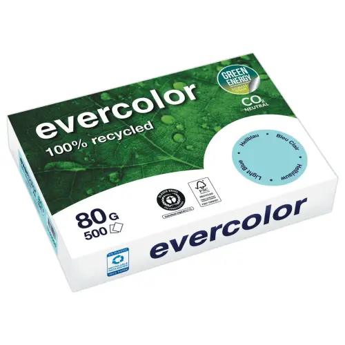 Ramette van 500 vellen gerecycled papier EVERCOLOR A4 80g 