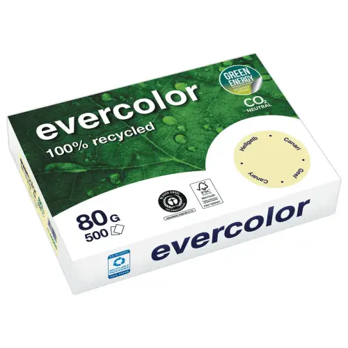 Ramette van 500 vellen gerecycled papier EVERCOLOR A4 80g