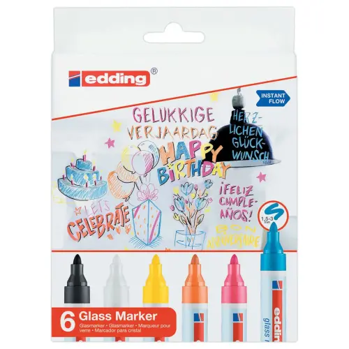 6 markers glasoppervlak EDDING 95 - uitwisbaar