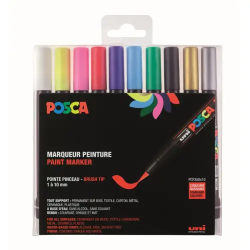 POSCA waterverfmarker - geurloos - penseelpunt - assorti kleuren - set van 10