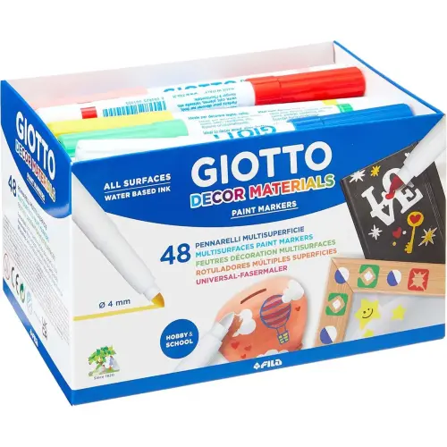 GIOTTO viltstift voor waterbasis decoratie op meerdere ondergronden - assorti kleuren - set van 48 