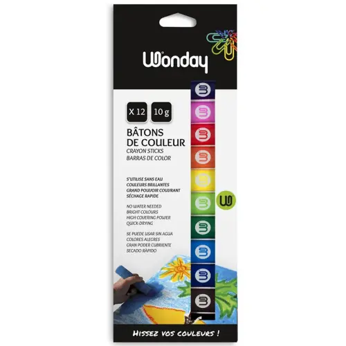 WONDAY gouache-stick - 10g - assorti kleuren - set van 12