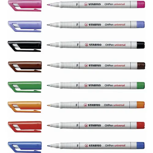 Uitwisbare STABILO OHPen-marker - overheadprojectie en gladde oppervlakken - fijne punt - assorti kleuren - set van 8 