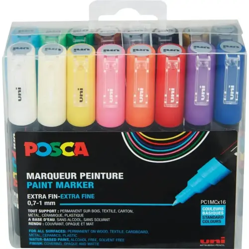 Watervaste POSCA-verfmarker - reukloos - extra fijne punt - assorti kleurenpakket - set van 16