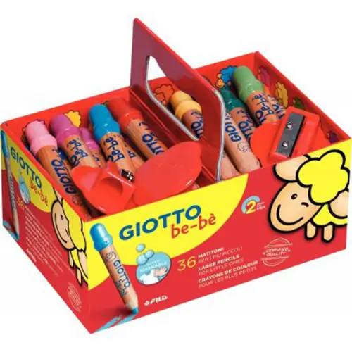 GIOTTO be-b&egrave; kleurpotlood - 7 mm mine - uitwasbaar met water - assorti kleuren - geleverd met 3 slijpers - set van 36 