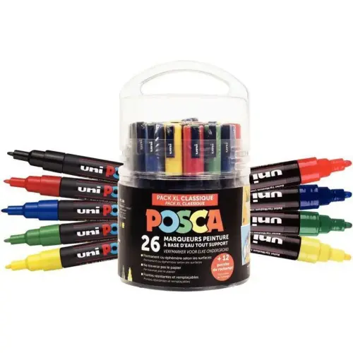 Watergedragen POSCA verfmarker - reukloos - assortie punten en kleuren - set van 26