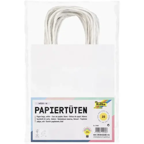 Kraftpapieren zak 110 g Folia - 18 x 21 x 8 cm - wit - set van 20