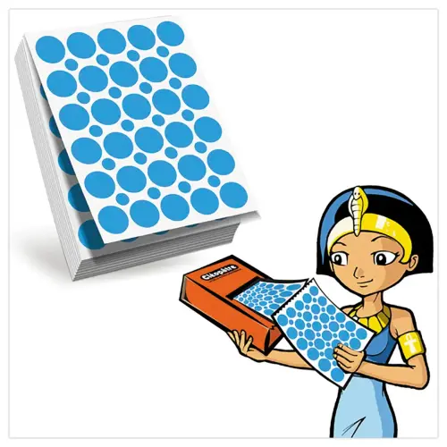 Navulling voor Cl&eacute;opatre stickervelhouder - 60 voorgestanste vellen - ronde stickers 8 mm en 18 mm - blauw 