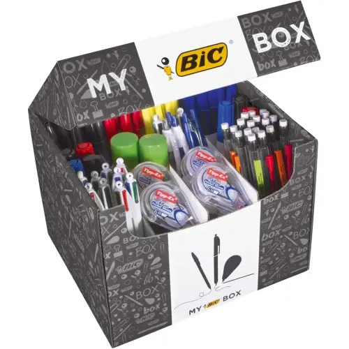 Bic set van 124 schrijfwaren: 75 balpennen, 24 potloodhouders, 8 correctierollers, 7 markers, 8 markeerstiften en 2 lijmstiften (21g) 