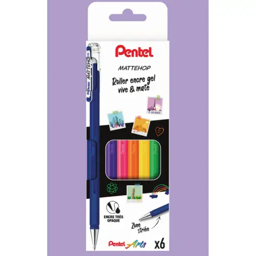 Pentel Mattehop gelinktpen - brede punt 1 mm - assorti levendige kleuren - set van 6