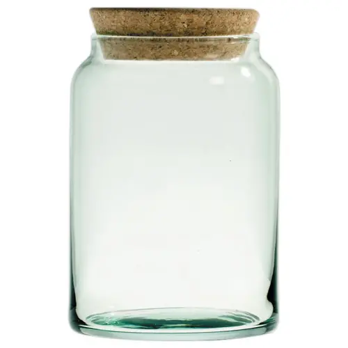 Glazen pot van gerecycled materiaal met kurken deksel 0,86L 