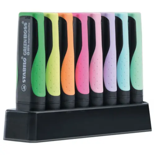 8  Markeerstiften STABILO Green Boss + bureausteun 