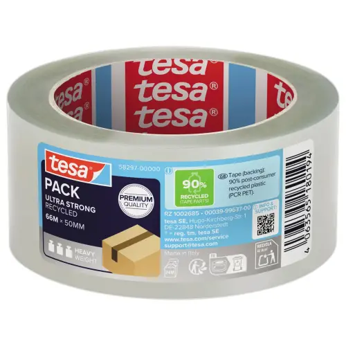 PET zelfklevende tape gerecycled 66m x 50mm - Transparant