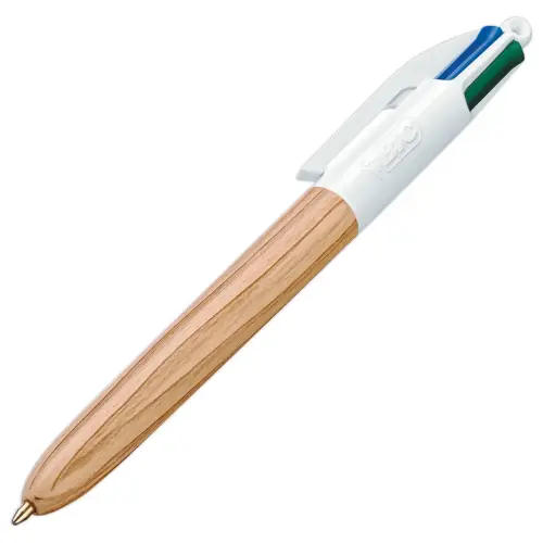 BIC balpen houtmotief - 4 kleuren - medium schrift