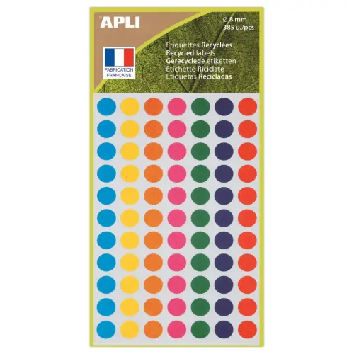 385 ronde signaalstickers, Ø 8 mm, assorti, 100% gerecycled