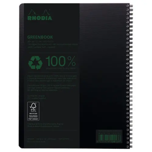 Rhodia notitieboek van gerecycled polypropyleen 160 pagina's A4+ 5x5. Zwart