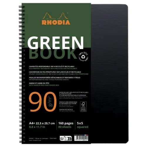 Rhodia notitieboek van gerecycled polypropyleen 160 pagina's A4+ 5x5. Zwart