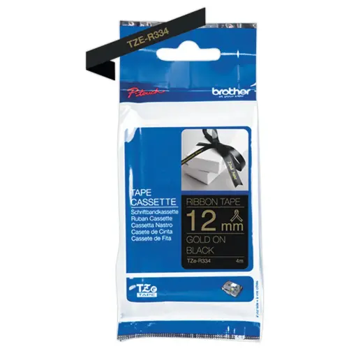 Label tape stof goud op zwart 12mm (4m)
