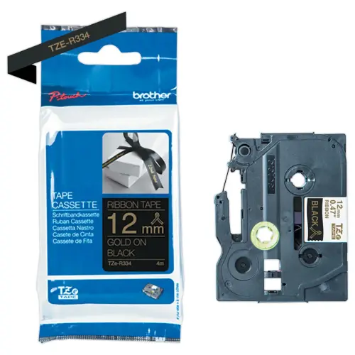 Label tape stof goud op zwart 12mm (4m)