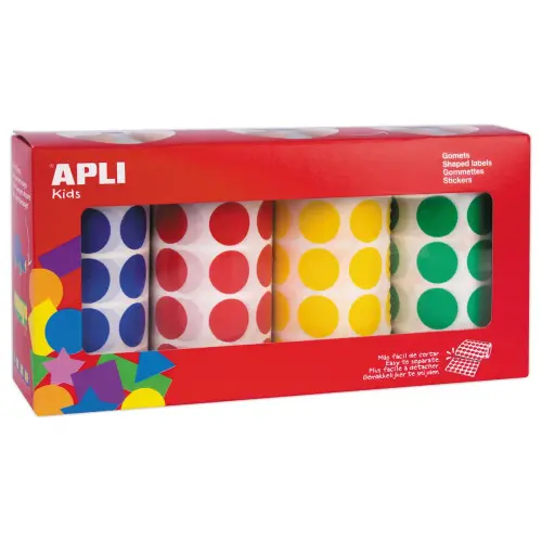 Zelfklevende gommetjes Apli - ronde vorm &Oslash;20mm - 4 kleuren 7080 gommetjes - set van 4 rollen 
