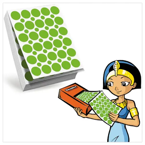 Navulling voor Cl&eacute;opatre stickerdispenser - 60 voorgestanste vellen - ronde stickers 8 mm en 18 mm - groen 