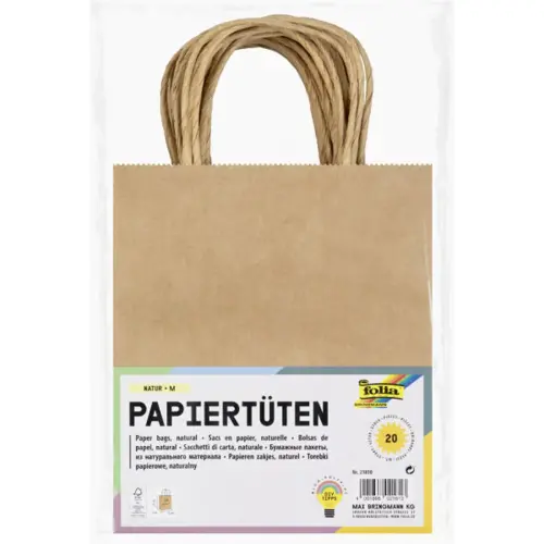Papieren kraftzak 125 g Folia - 18 x 21 x 8 cm - kraft - set van 20 