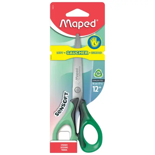 SENSOFT LINKSHANDIGE Scharen 16 cm, soepel, assorti, blister 100% karton