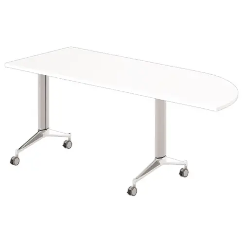 Klaptafel met wieltjes - 190 x 70 cm - Wit en alu - Hoek links