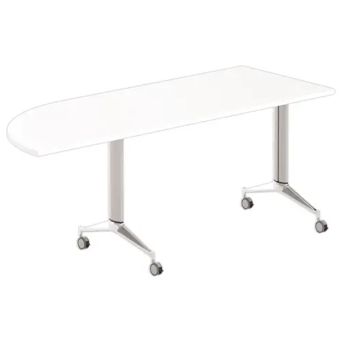 Klaptafel met wieltjes - 190 x 70 cm - Wit en alu - Hoek rechts