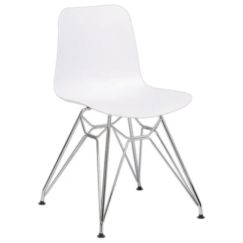 2 UXSTEEL stoelen 2, 4 chromen poten met een witte zitting gemonteerd