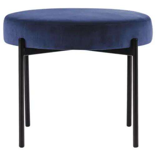 Ronde Pouf GAIA D37 zwarte poten blauw fluweel gemonteerd 