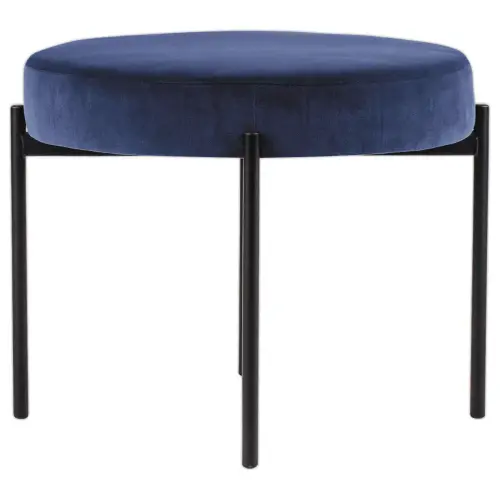 Ronde Pouf GAIA D37 zwarte poten blauw fluweel gemonteerd 