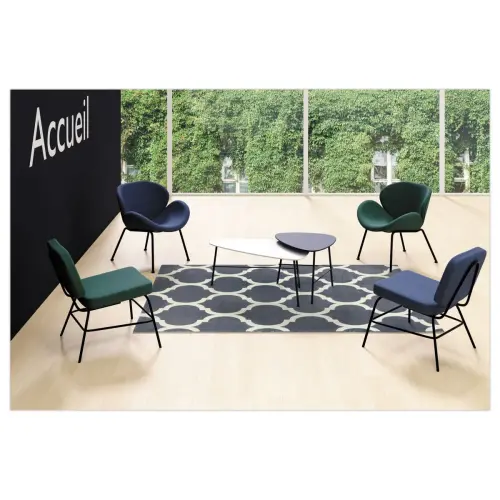 Fauteuil SMILE 4 poten zwart stof blauw 