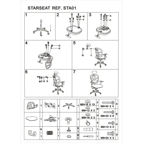 Stoel STAR - Met hoofdsteun - Gemonteerd