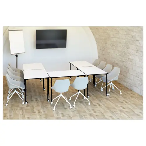 Rijdende tafel FEX OFFICE 116 x 50 cm Wit met zwarte poten gemonteerd 