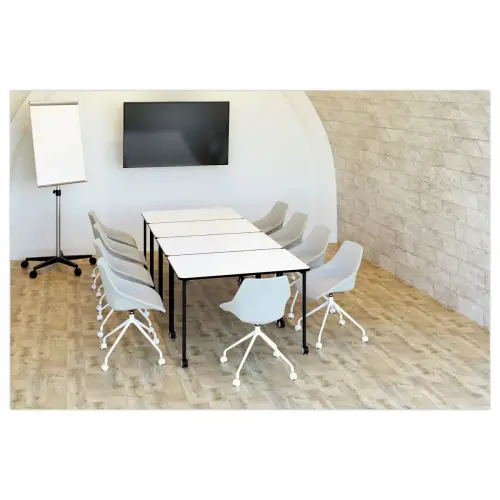 Rijdende tafel FEX OFFICE 116 x 50 cm Wit met zwarte poten gemonteerd 