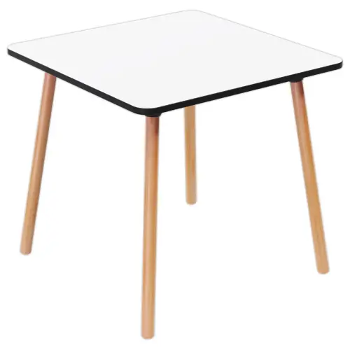 Tafel PALOMBA 80 x 80 cm Wit beuken poten gemonteerd 