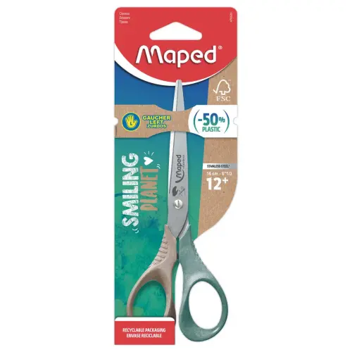 Schaar SHAPE GAUCHER 16cm SMILING PLANET, van FSC®-hout, in blisterverpakking