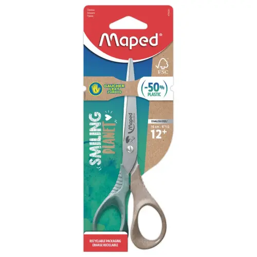 Schaar SHAPE GAUCHER 16cm SMILING PLANET, van FSC®-hout, in blisterverpakking
