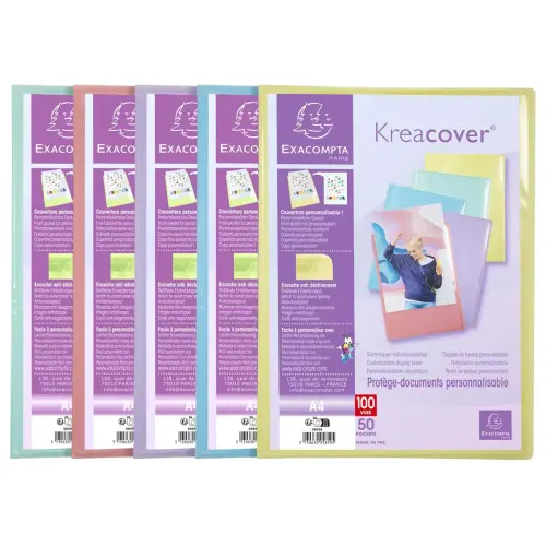 Personaliseerbare documentenbeschermer Kreacover Pastel - 50 hoezen - EXACOMPTA