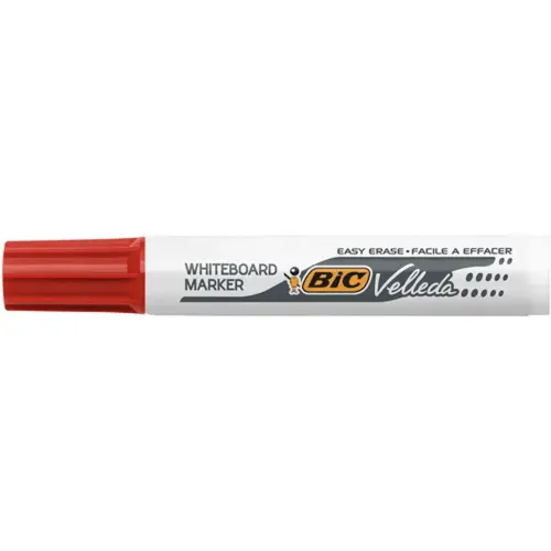 BIC Velleda 1791 Viltstiften voor Whiteboard, Droog Uitwisbaar, Brede beitelpunt - Rood, Doos van 12