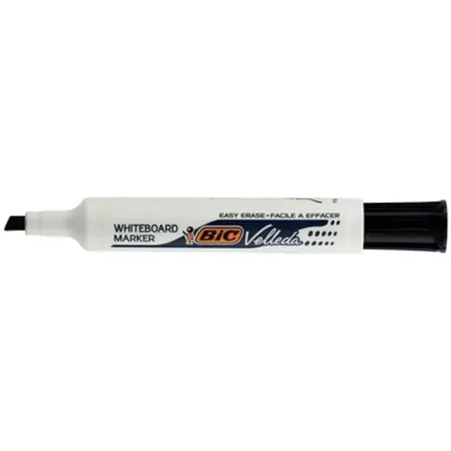 BIC Velleda 1791 Viltstiften voor Whiteboard, Droog Uitwisbaar, Brede beitelpunt Punt - Zwart, Doos van 12