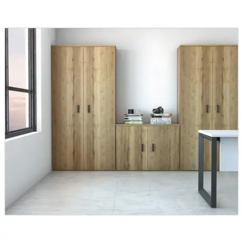 Gemelamineerde hoge kast 2 deuren 197x80x42 cm geaderde eik 
