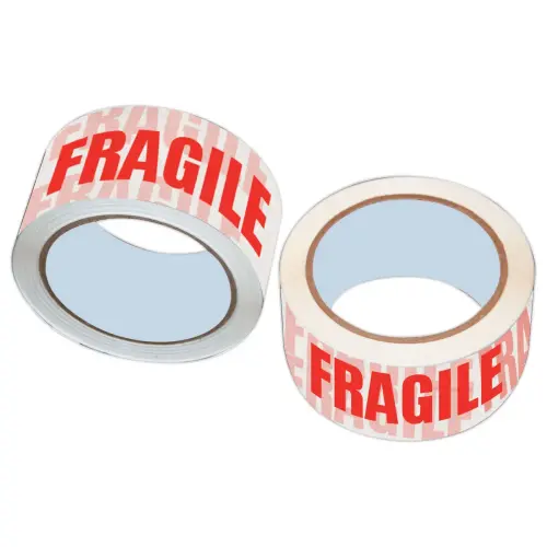 Geprinte "Fragile" tape in polypropyleen - 66 m x 50 mm 