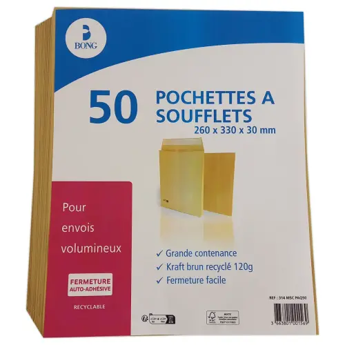 50  kraft zakken met plooien 120gr 260x330mm 