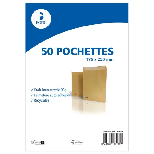 50  Enveloppen kraftpapier 90g -  176x250mm - IPC BONG 